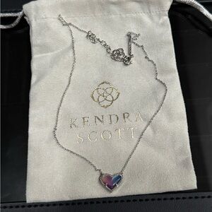 Kendra Scott Silver Necklace with Rainbow Heart Stone Pendant